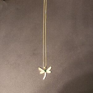 Elegant Plated Gold Dragonfly Pendant Necklace